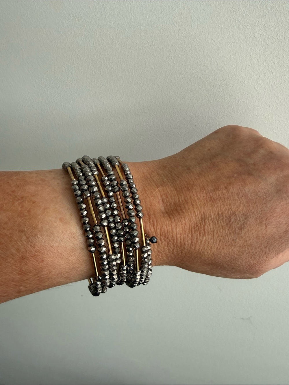 Stella & Dot Metallic Hematite and Gold Wrap Bracelet